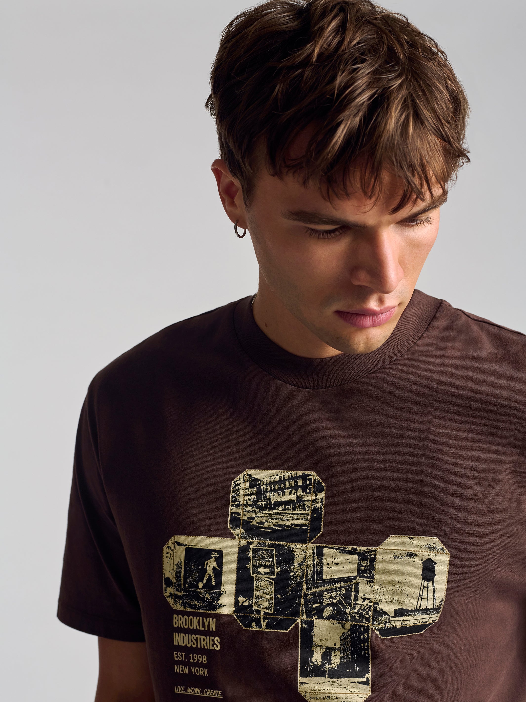 Men's City Printed T-Shirt In Coffee Bean - BROOKLYN INDUSTRIES