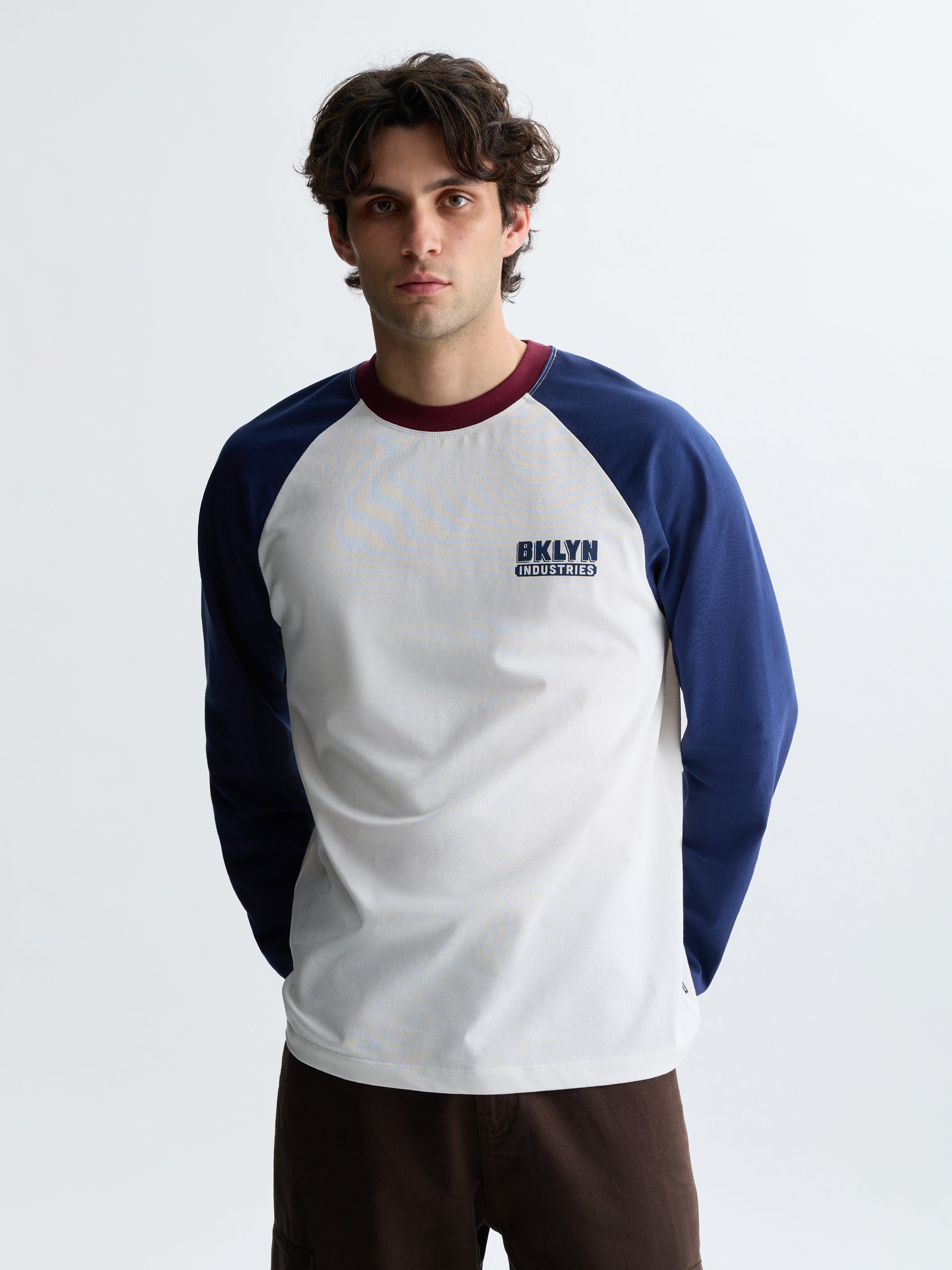 Men's BKLYN Raglan Long Sleeve T-Shirt in Antique White - BROOKLYN INDUSTRIES