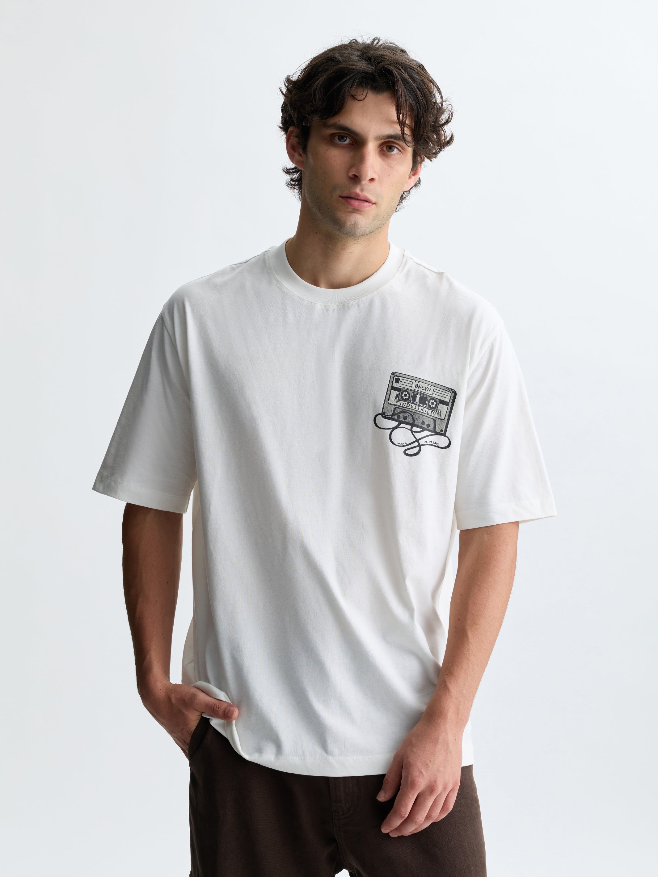 Men's BKLYN Cassette Tape T-Shirt in Antique White - BROOKLYN INDUSTRIES
