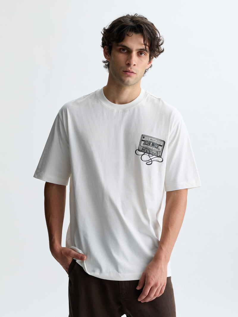 Men's BKLYN Cassette Tape T-Shirt in Antique White - BROOKLYN INDUSTRIES