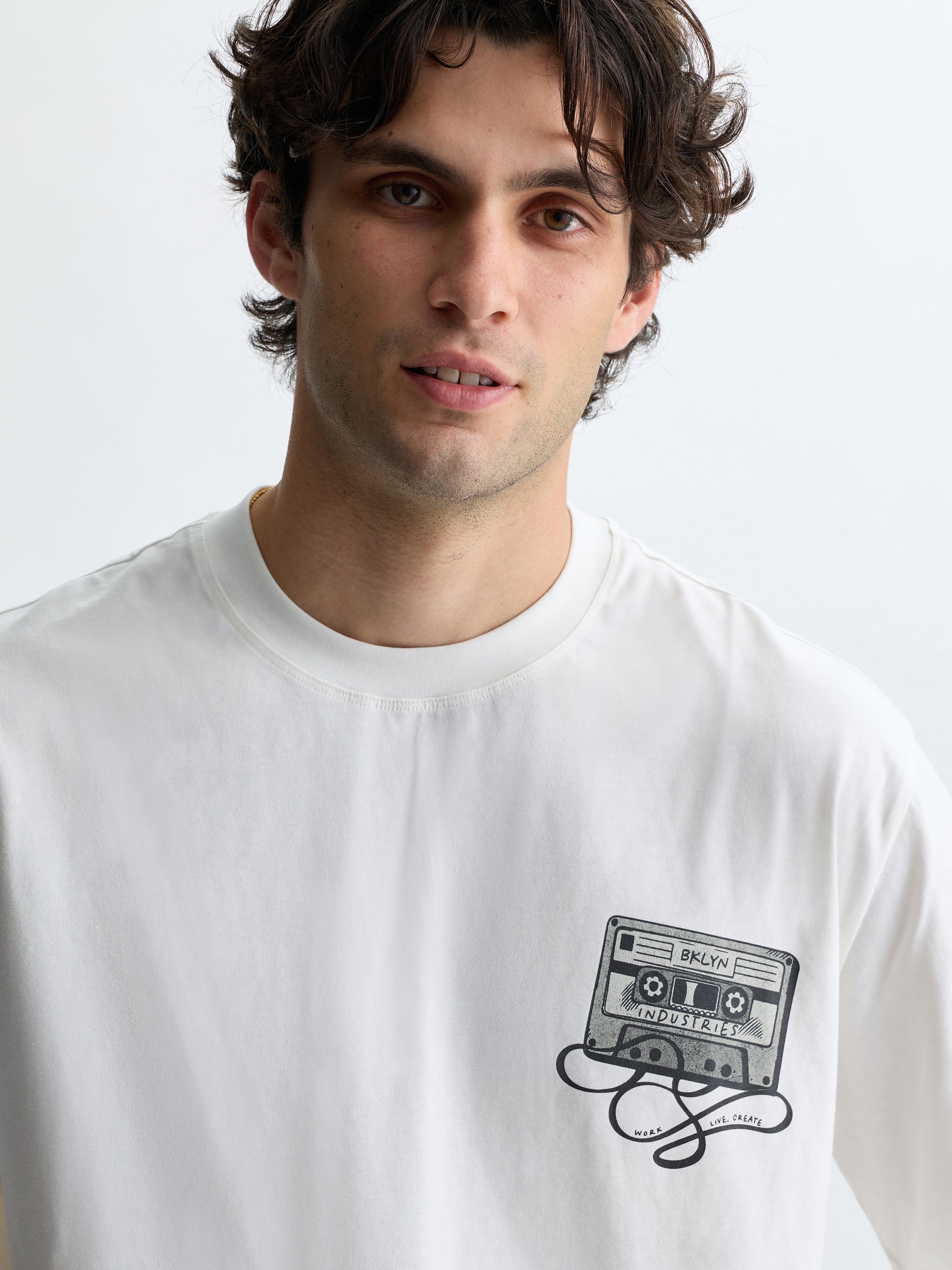 Men's BKLYN Cassette Tape T-Shirt in Antique White - BROOKLYN INDUSTRIES