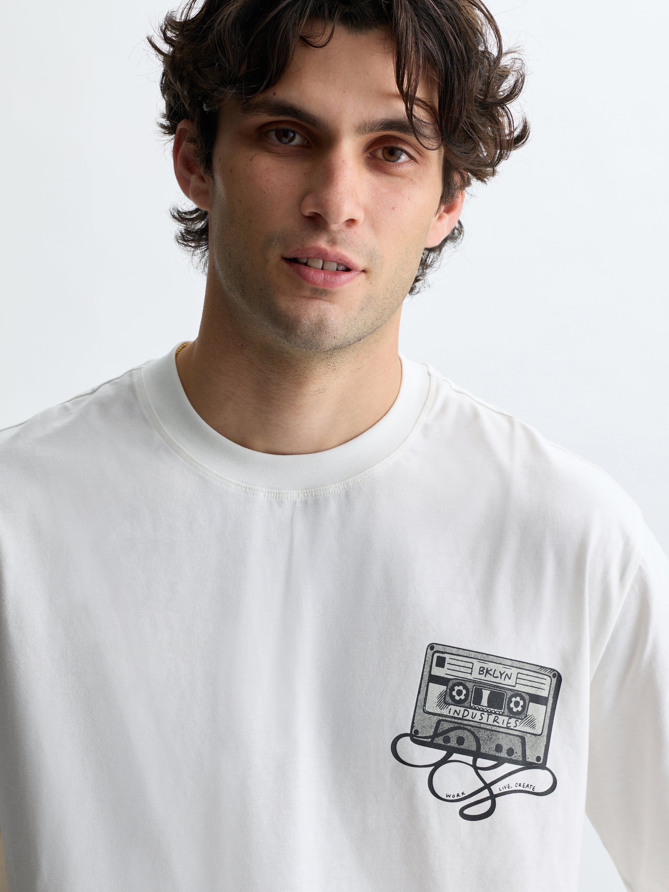 Men's BKLYN Cassette Tape T-Shirt in Antique White - BROOKLYN INDUSTRIES