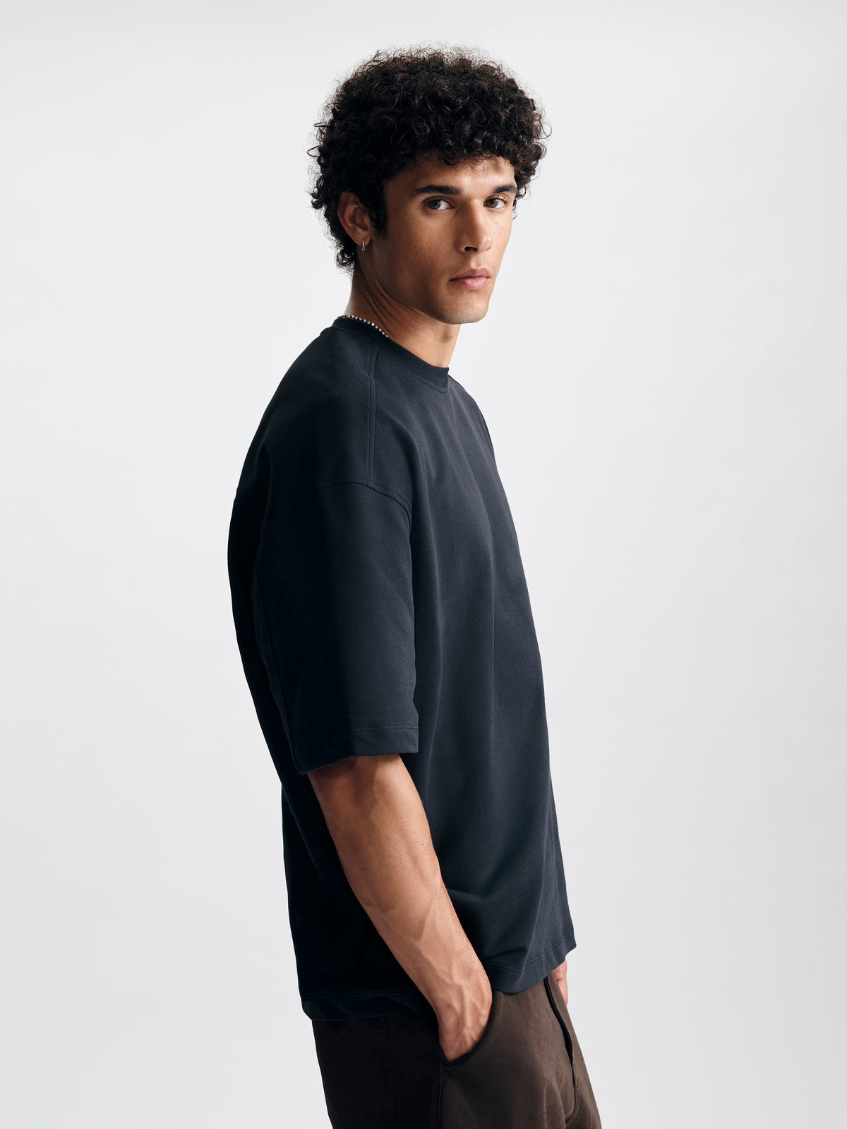Men's Oversized Fleece T-Shirt in Anthracite - BROOKLYN INDUSTRIES