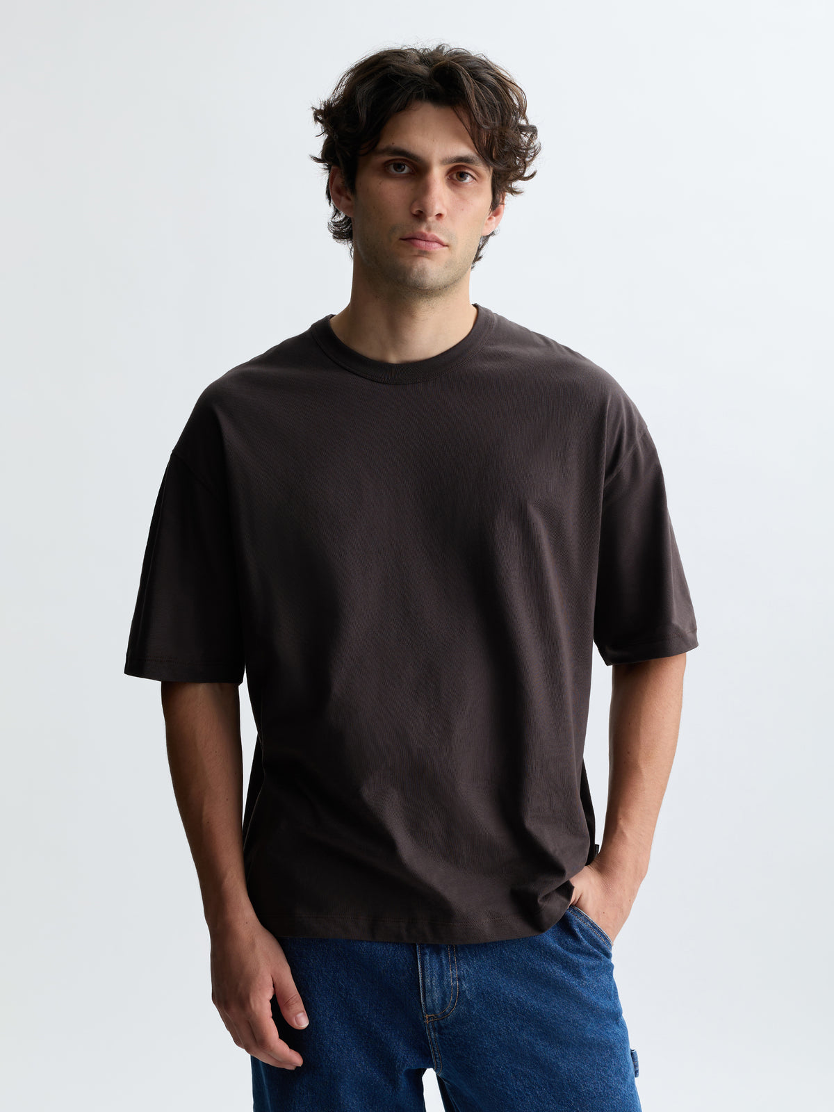 Men's Oversized Fleece T-Shirt in After Dark - BROOKLYN INDUSTRIES