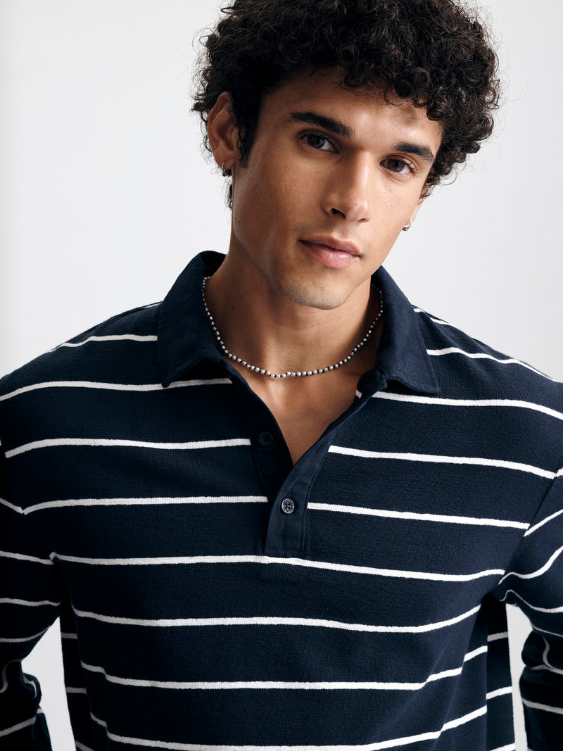 Men's Long Sleeve Polo T-Shirt in Navy - BROOKLYN INDUSTRIES