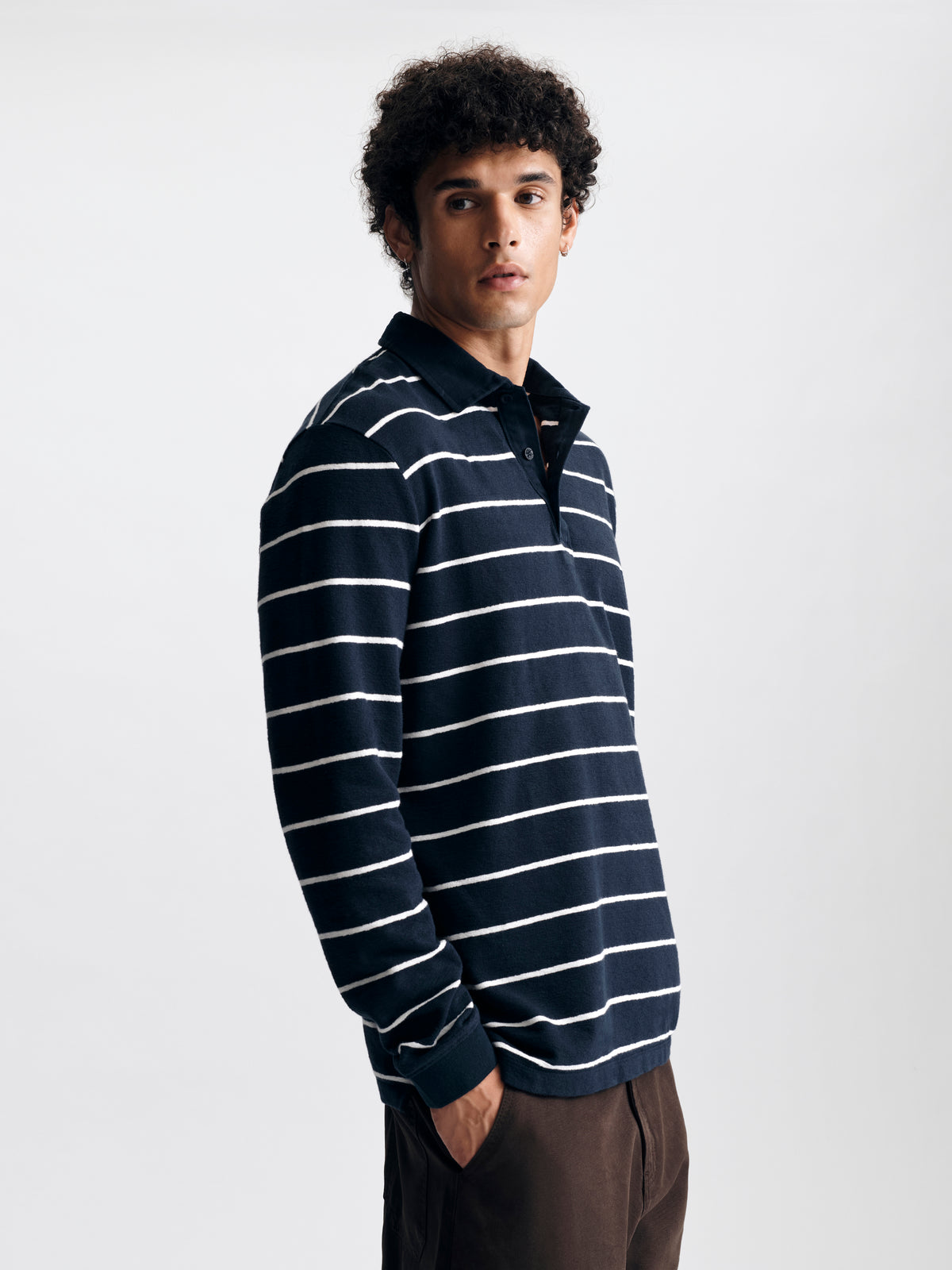 Men's Long Sleeve Polo T-Shirt in Navy - BROOKLYN INDUSTRIES