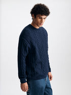 Men's Oversized Cable-Knit Sweater in Total Eclipse - BROOKLYN INDUSTRIES