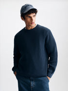 Men's Acid Washed Crew Neck Sweater in Total Eclipse - BROOKLYN INDUSTRIES
