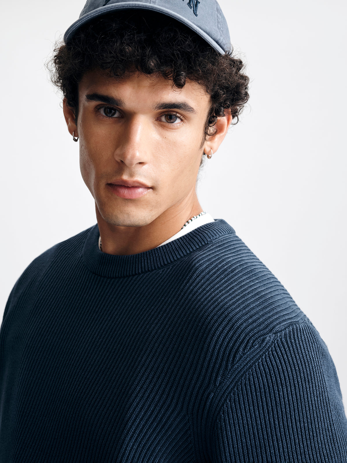 Men's Acid Washed Crew Neck Sweater in Total Eclipse - BROOKLYN INDUSTRIES
