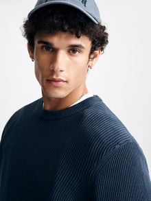Men's Acid Washed Crew Neck Sweater in Total Eclipse - BROOKLYN INDUSTRIES