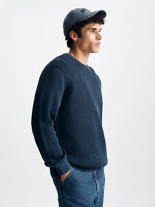 Men's Acid Washed Crew Neck Sweater in Total Eclipse - BROOKLYN INDUSTRIES