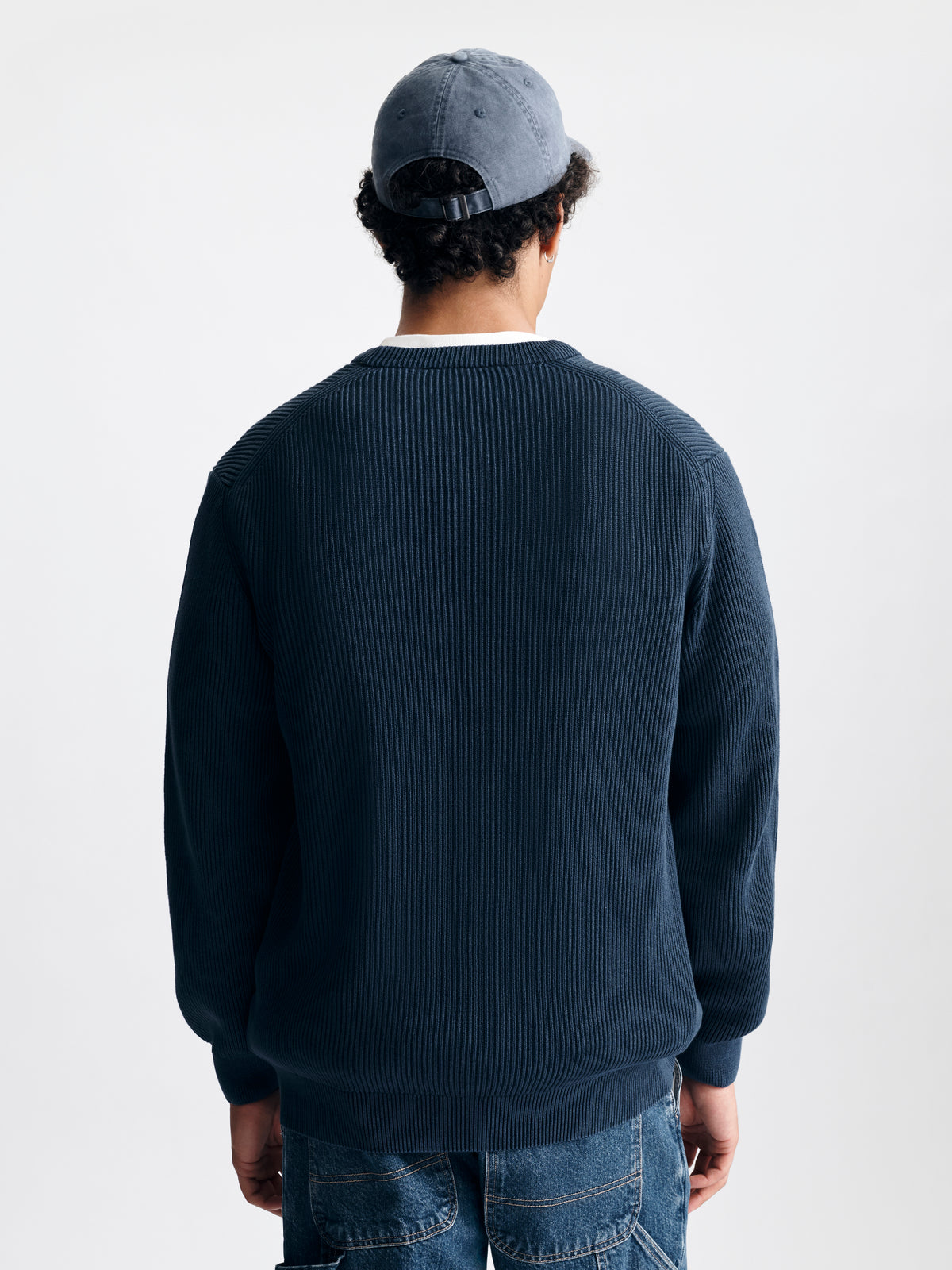 Men's Acid Washed Crew Neck Sweater in Total Eclipse - BROOKLYN INDUSTRIES