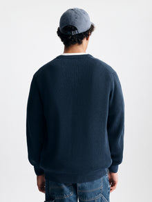 Men's Acid Washed Crew Neck Sweater in Total Eclipse - BROOKLYN INDUSTRIES