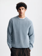 Men's Acid Washed Crew Neck Sweater in Faded Denim - BROOKLYN INDUSTRIES