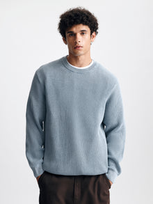 Men's Acid Washed Crew Neck Sweater in Faded Denim - BROOKLYN INDUSTRIES