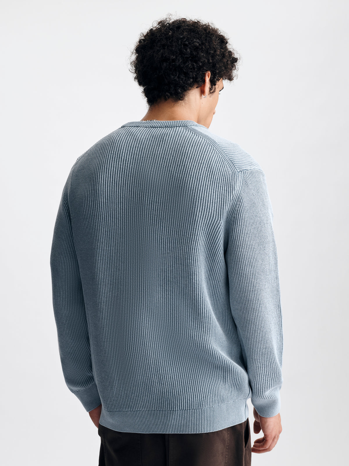 Men's Acid Washed Crew Neck Sweater in Faded Denim - BROOKLYN INDUSTRIES