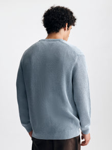 Men's Acid Washed Crew Neck Sweater in Faded Denim - BROOKLYN INDUSTRIES
