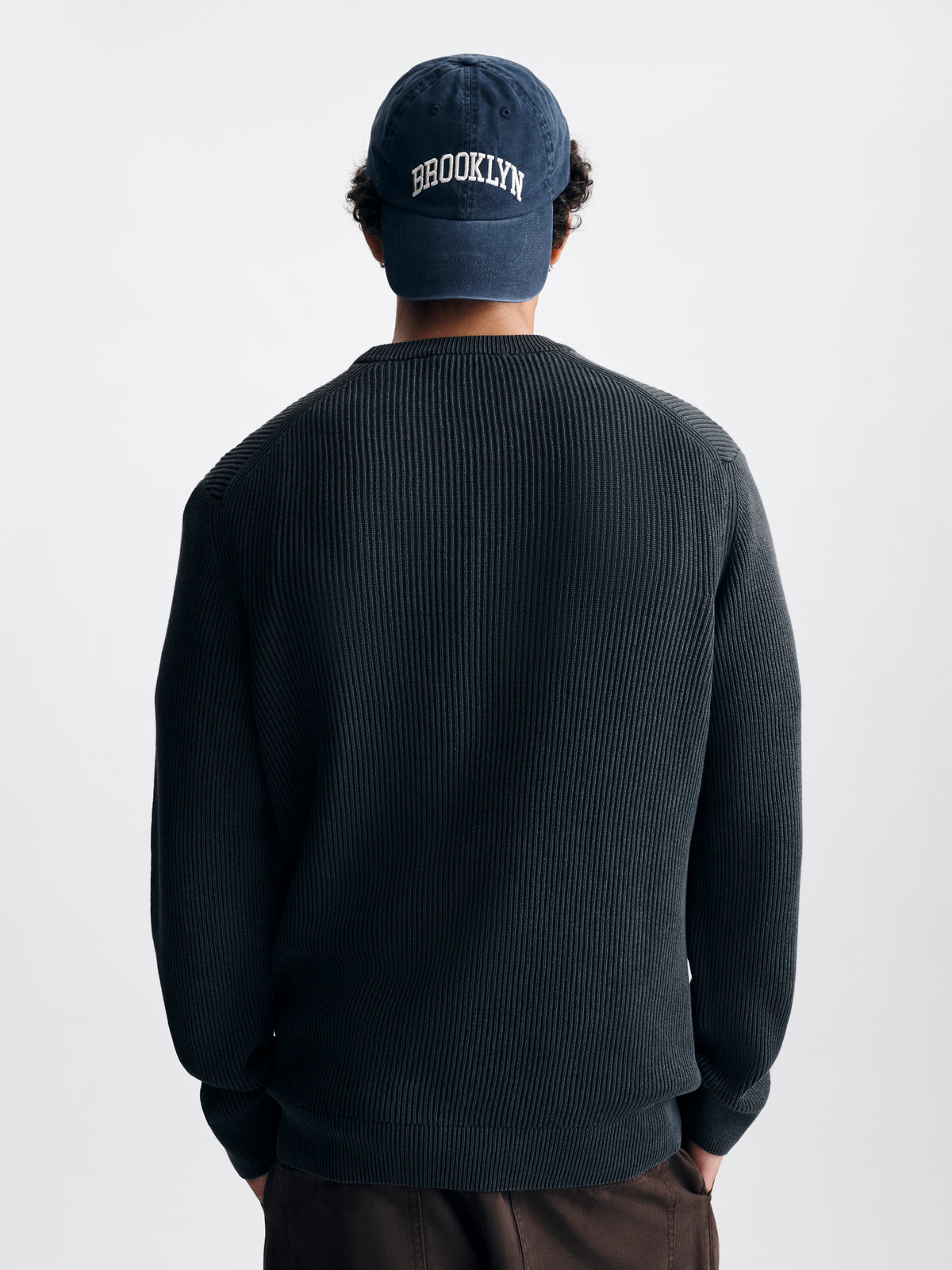 Men's Acid Washed Crew Neck Sweater in Anthracite - BROOKLYN INDUSTRIES