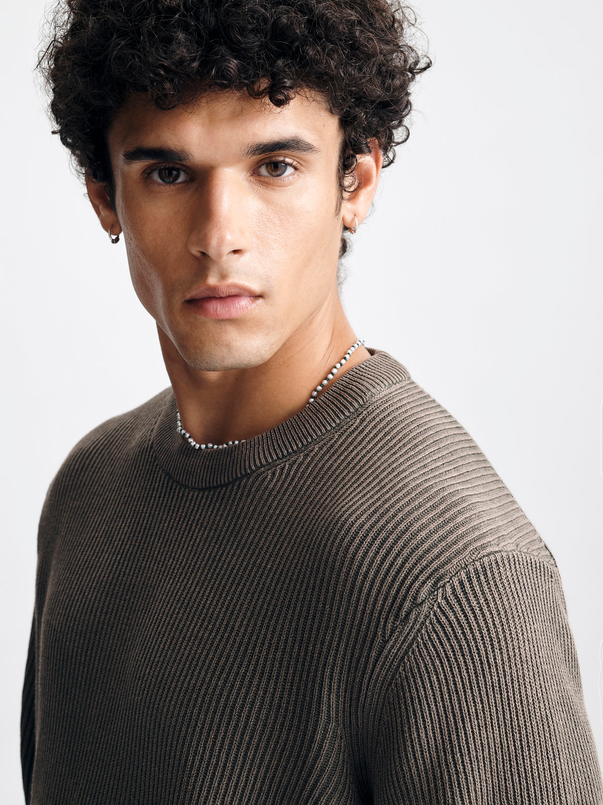 Men's Acid Washed Crew Neck Sweater in Falcon - BROOKLYN INDUSTRIES