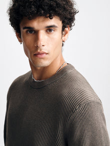 Men's Acid Washed Crew Neck Sweater in Falcon - BROOKLYN INDUSTRIES