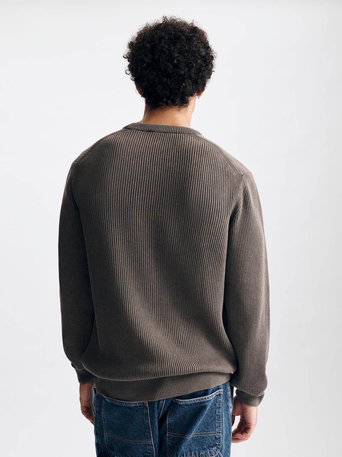 Men's Acid Washed Crew Neck Sweater in Falcon - BROOKLYN INDUSTRIES