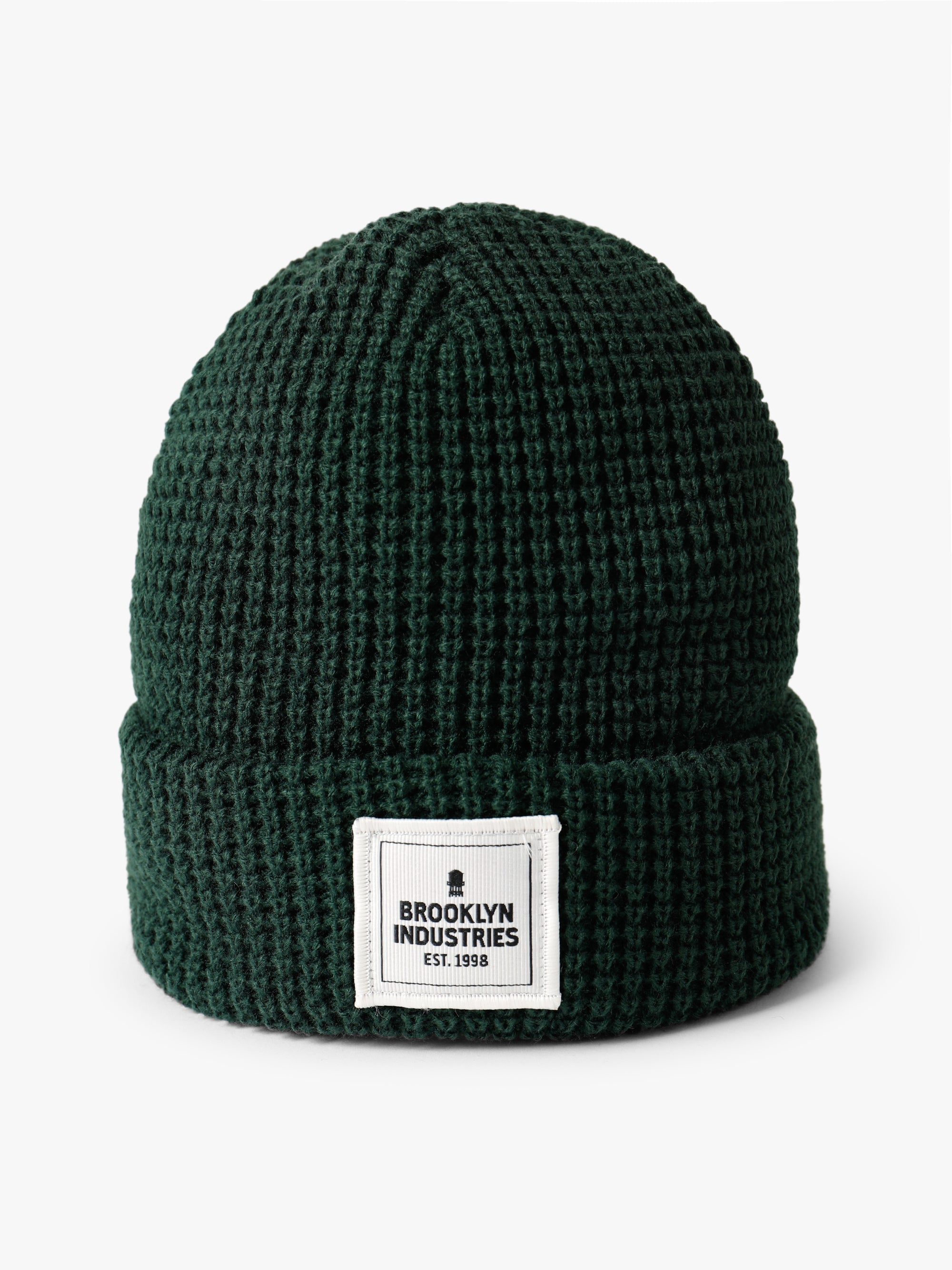 Waffle Knit Logo Beanie in Pine Green - BROOKLYN INDUSTRIES
