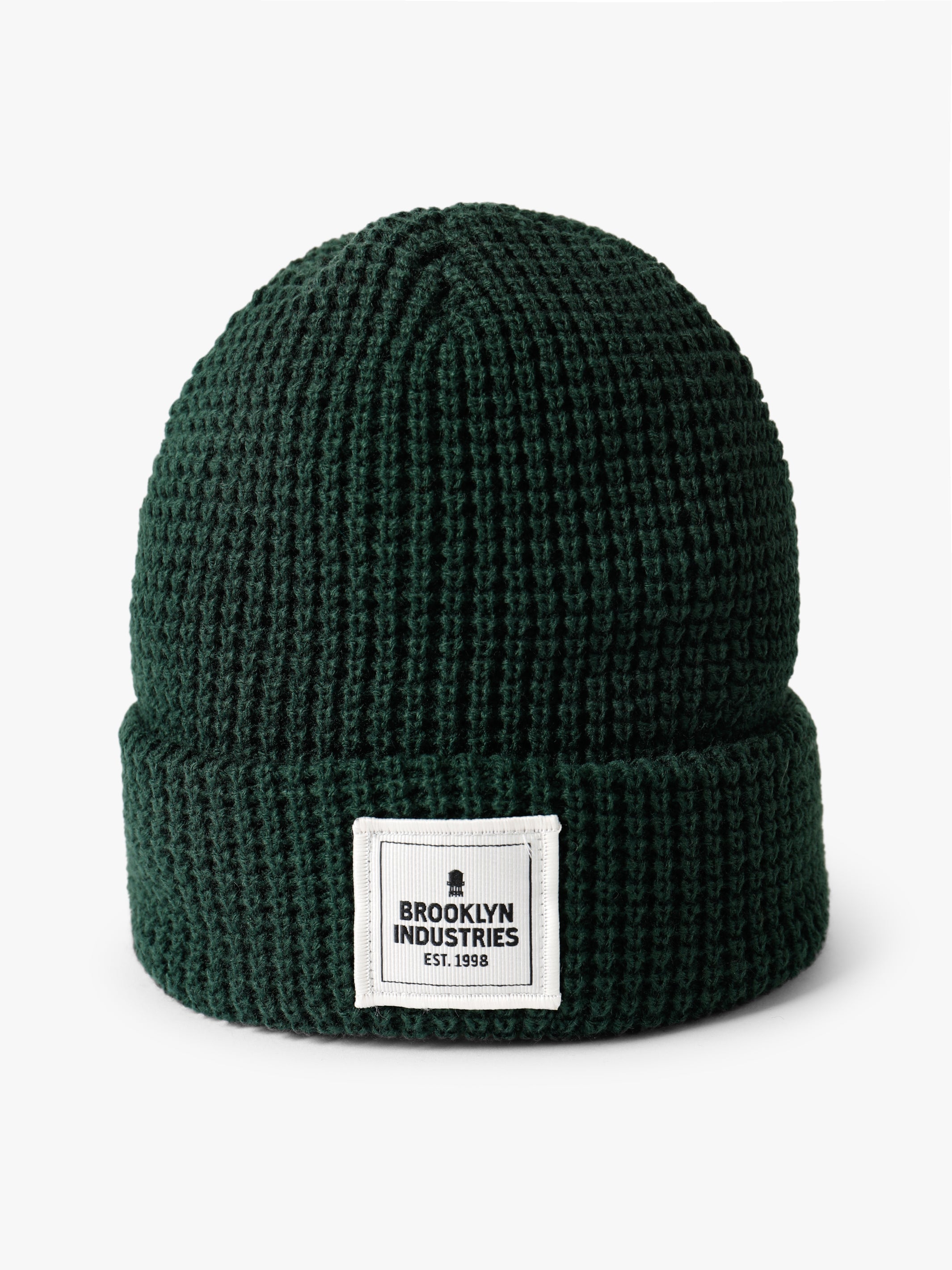 Waffle Knit Logo Beanie in Pine Green - BROOKLYN INDUSTRIES