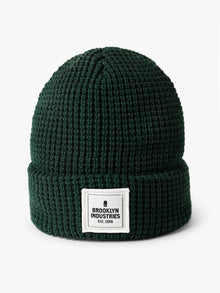 Waffle Knit Logo Beanie in Pine Green - BROOKLYN INDUSTRIES