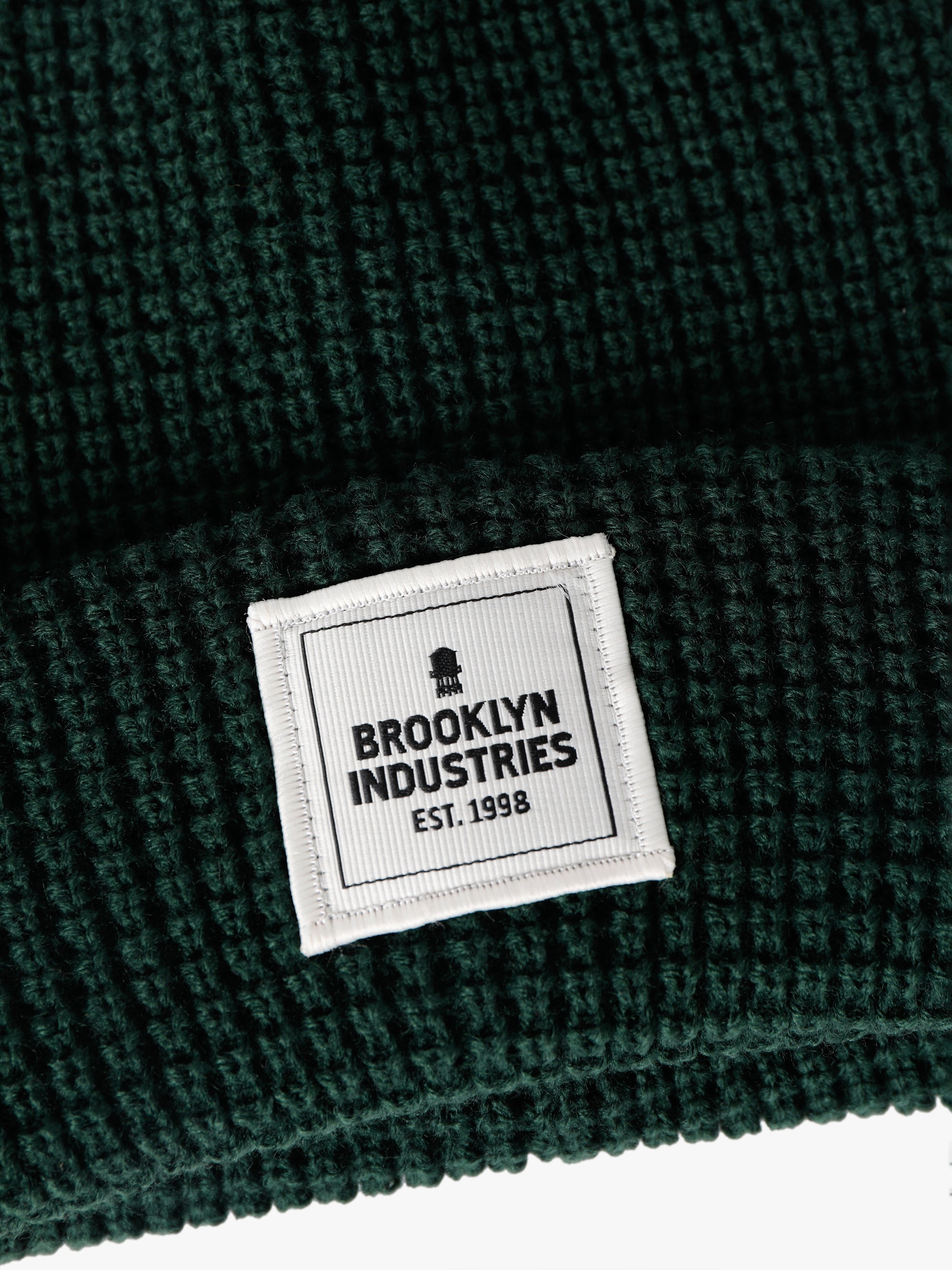 Waffle Knit Logo Beanie in Pine Green - BROOKLYN INDUSTRIES