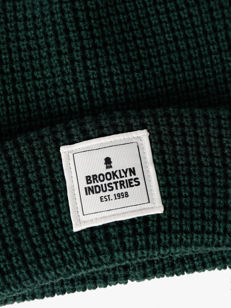 Waffle Knit Logo Beanie in Pine Green - BROOKLYN INDUSTRIES