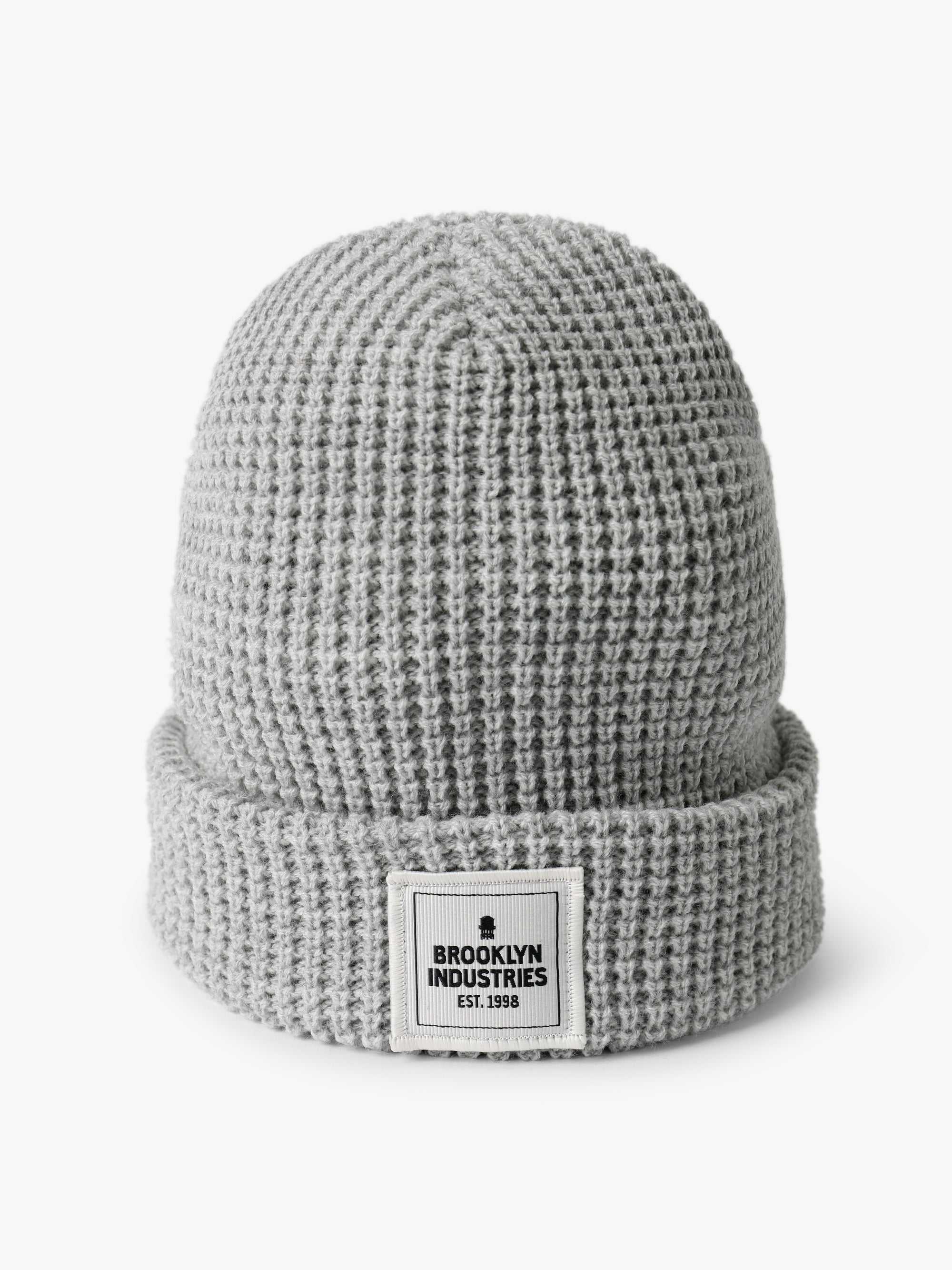 Waffle Knit Logo Beanie in Grey Melange - BROOKLYN INDUSTRIES