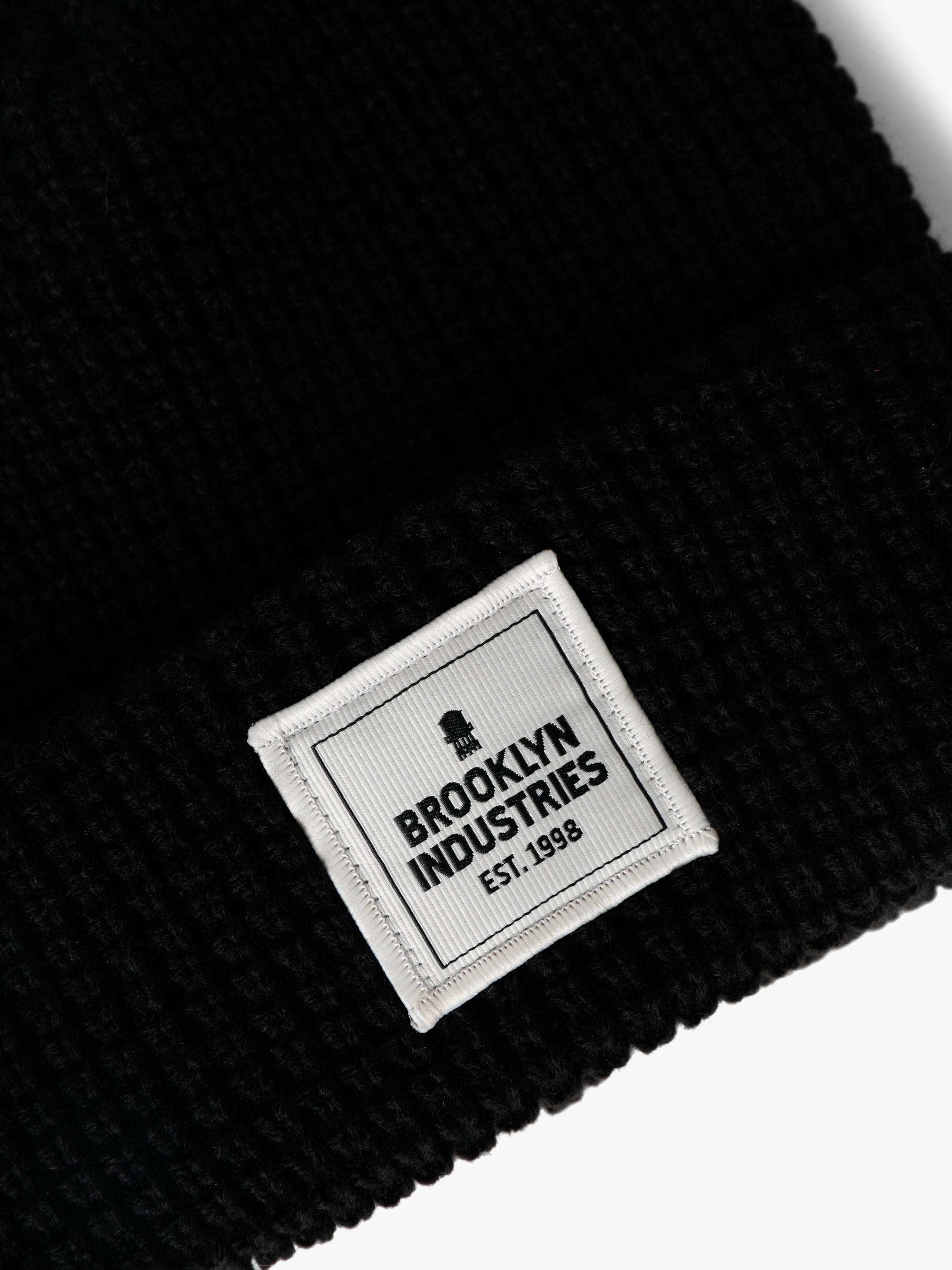 Waffle Knit Logo Beanie in Black - BROOKLYN INDUSTRIES