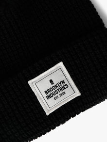 Waffle Knit Logo Beanie in Black - BROOKLYN INDUSTRIES