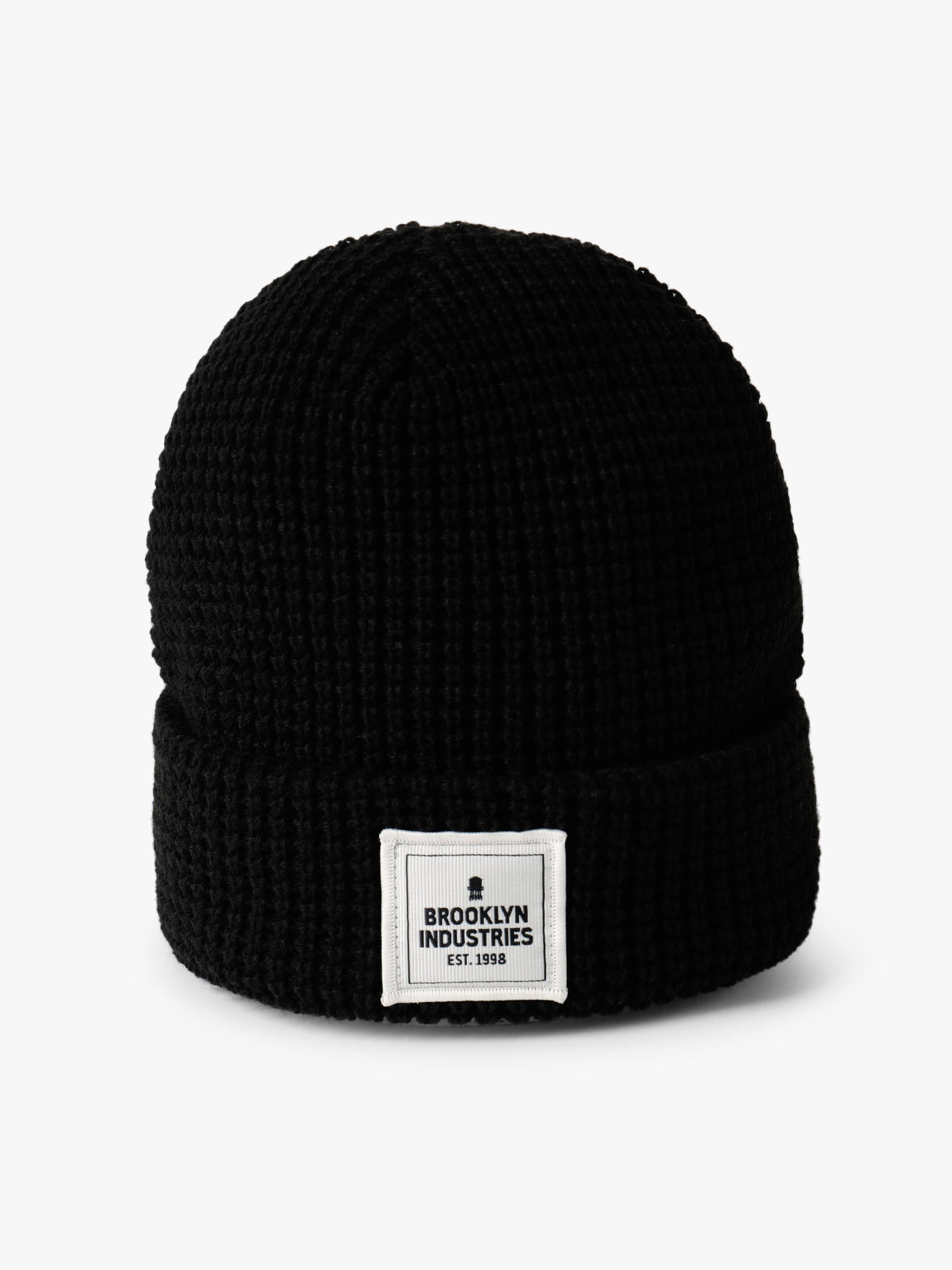 Waffle Knit Logo Beanie in Black - BROOKLYN INDUSTRIES