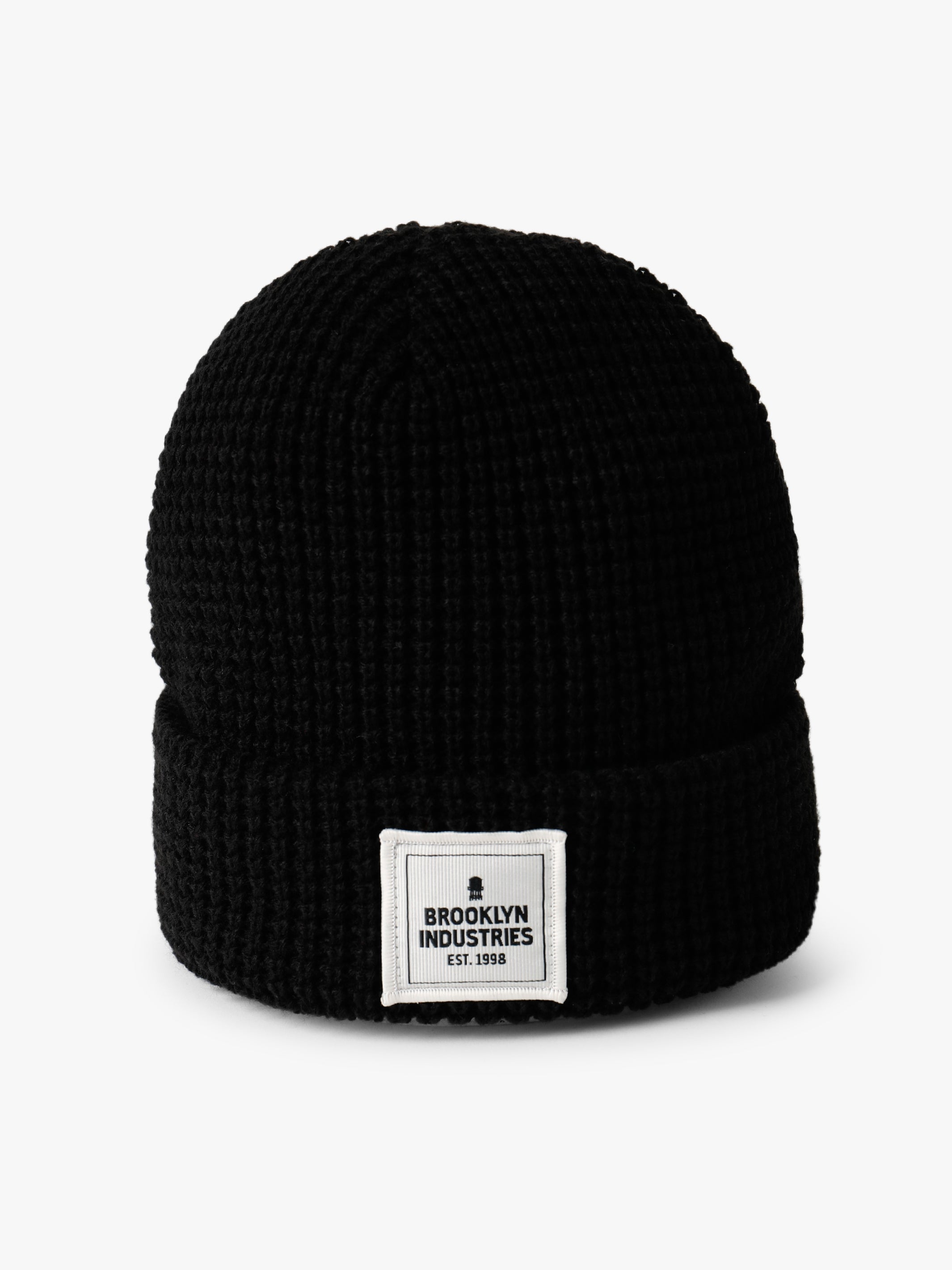 Waffle Knit Logo Beanie in Black - BROOKLYN INDUSTRIES