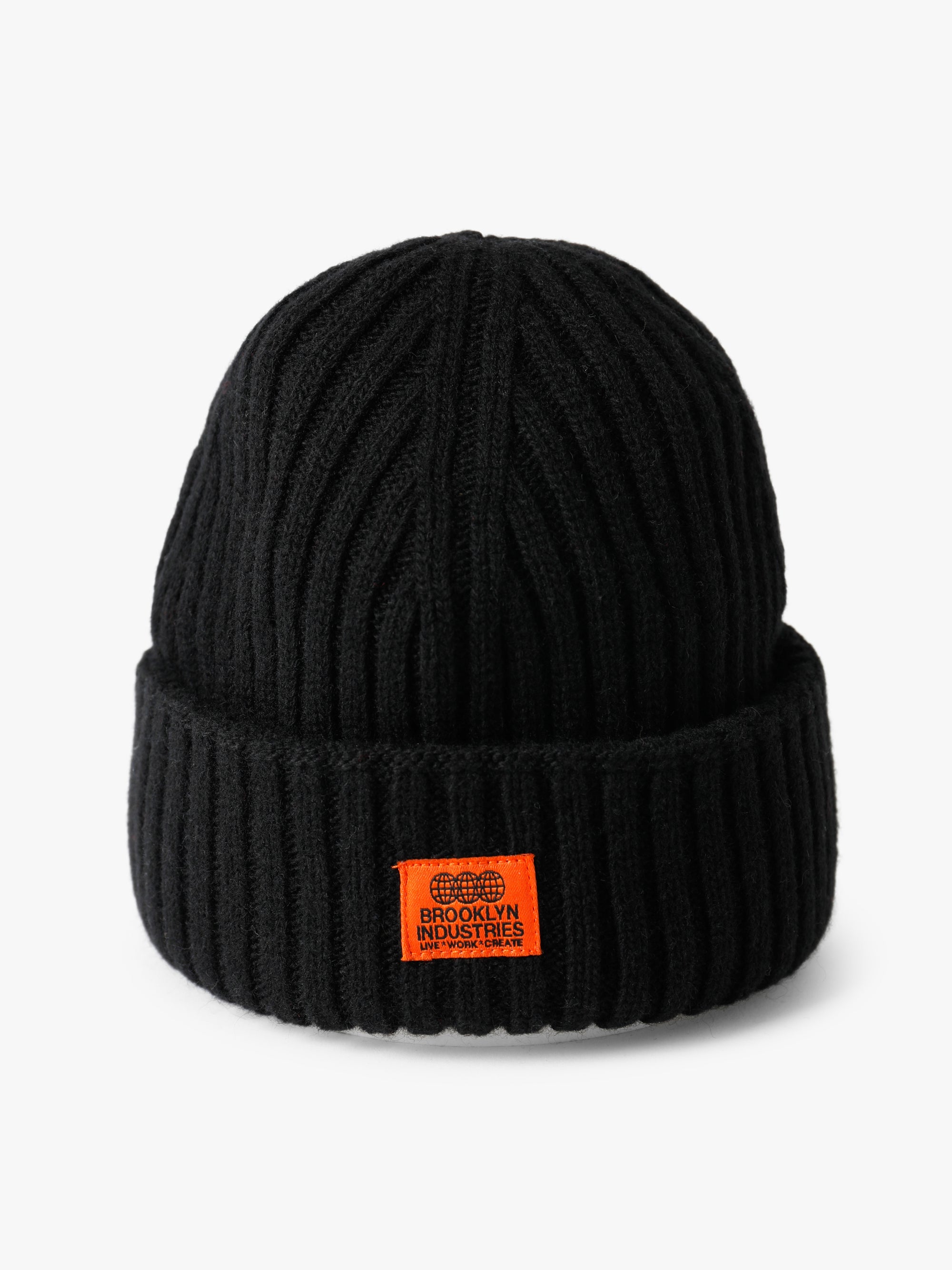 Ribbed Logo Tab Beanie in Black - BROOKLYN INDUSTRIES