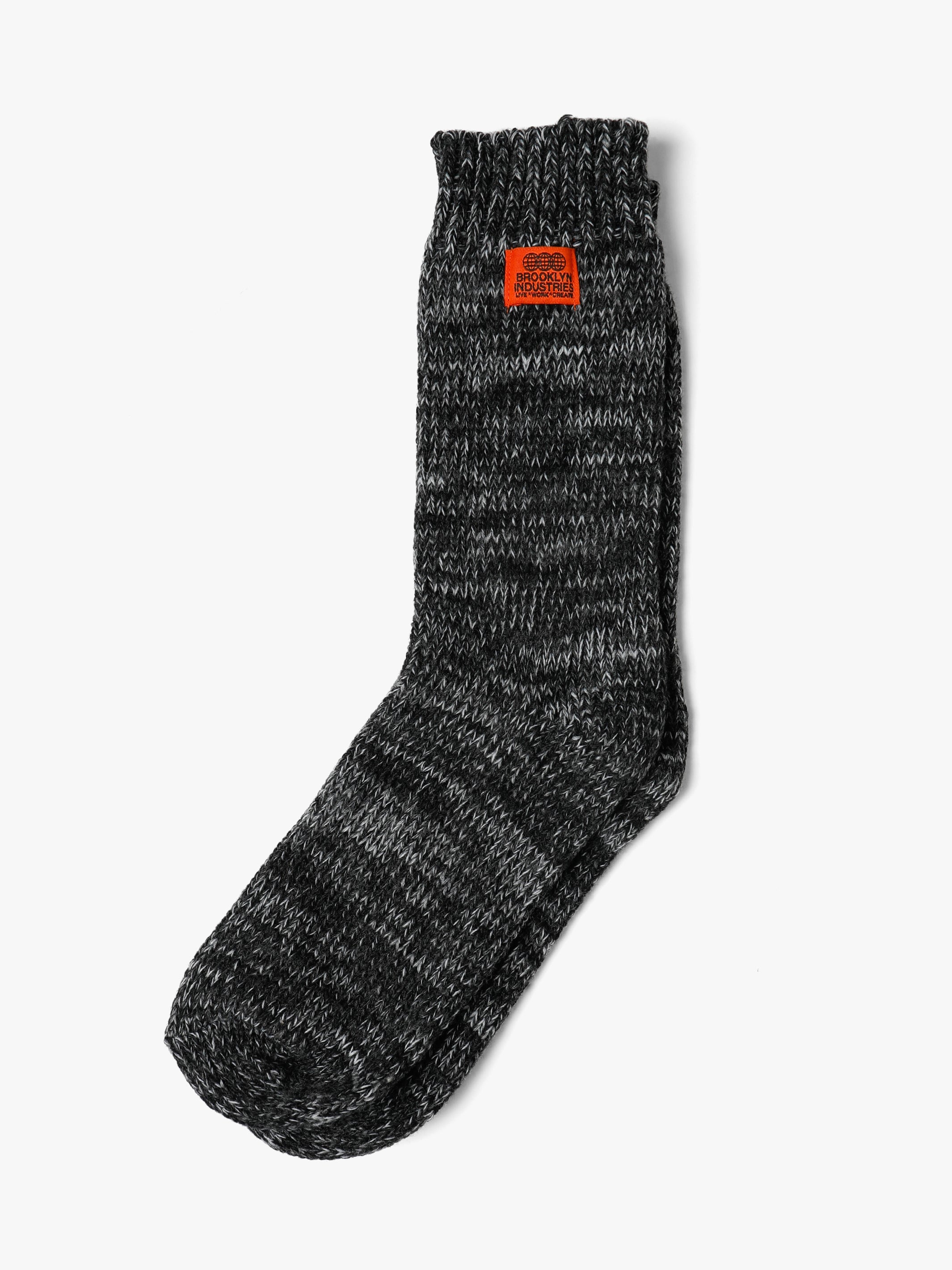 Men's Logo Tab Boot Socks in Black - White - BROOKLYN INDUSTRIES