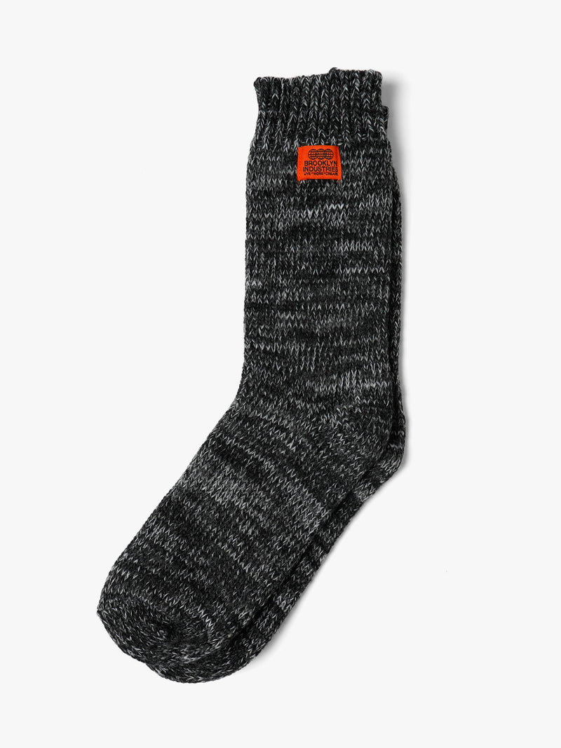 Men's Logo Tab Boot Socks in Black - White - BROOKLYN INDUSTRIES