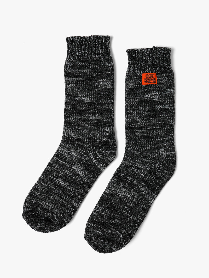 Men's Logo Tab Boot Socks in Black - White - BROOKLYN INDUSTRIES