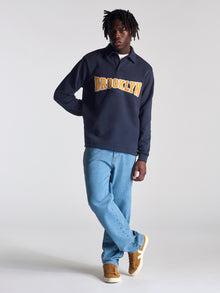 Men's Campus Half Buttoned Sweatshirt In Navy - BROOKLYN INDUSTRIES