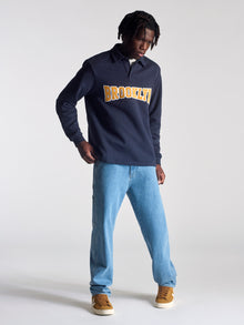 Men's Campus Half Buttoned Sweatshirt In Navy - BROOKLYN INDUSTRIES