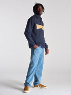 Men's Campus Half Buttoned Sweatshirt In Navy - BROOKLYN INDUSTRIES