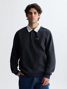 Men's Interlock Logo Polo Sweatshirt in Naval Academy - BROOKLYN INDUSTRIES