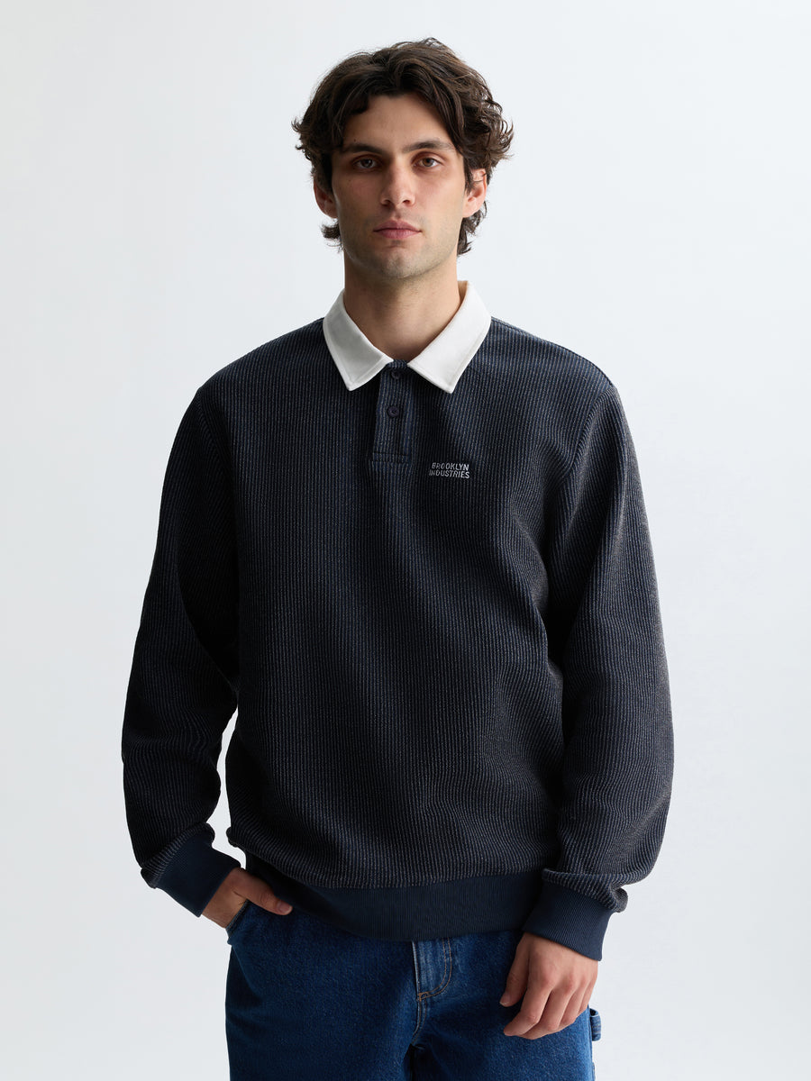 Men's Interlock Logo Polo Sweatshirt in Naval Academy - BROOKLYN INDUSTRIES