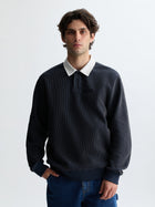Men's Interlock Logo Polo Sweatshirt in Naval Academy - BROOKLYN INDUSTRIES