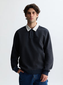 Men's Interlock Logo Polo Sweatshirt in Naval Academy - BROOKLYN INDUSTRIES