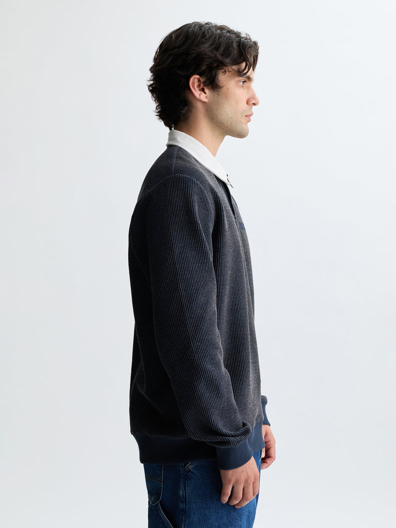 Men's Interlock Logo Polo Sweatshirt in Naval Academy - BROOKLYN INDUSTRIES