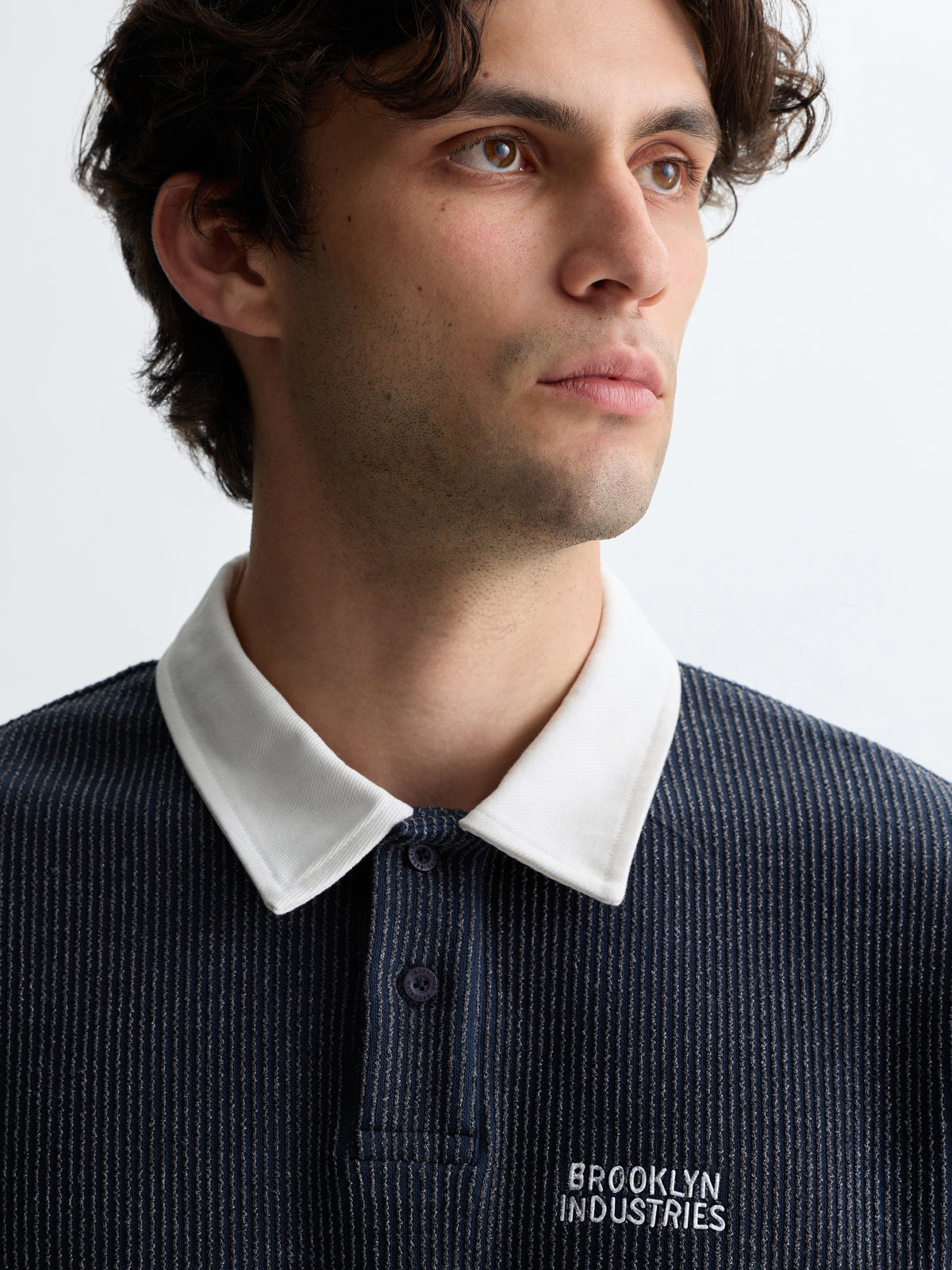 Men's Interlock Logo Polo Sweatshirt in Naval Academy - BROOKLYN INDUSTRIES