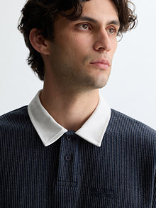 Men's Interlock Logo Polo Sweatshirt in Naval Academy - BROOKLYN INDUSTRIES