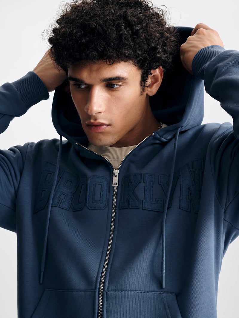 Men's Brooklyn Zip-Up Hoodie in Vintage Indigo - BROOKLYN INDUSTRIES